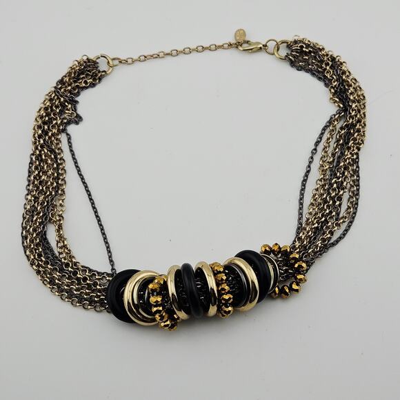 Robert Rose Multichain Beaded Statement Necklace Silver Gold Black Chunky - Picture 3 of 5